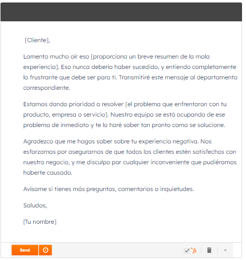 Plantilla de correo ante queja