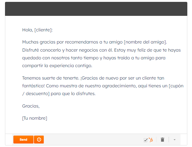 Plantilla de correo de recomendación