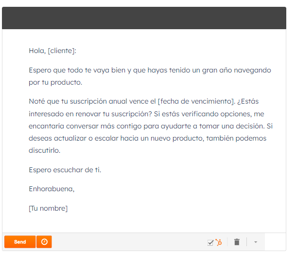 Plantilla de correo de renovación