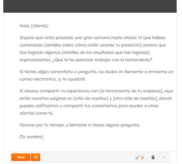 Plantilla de correo para reseña