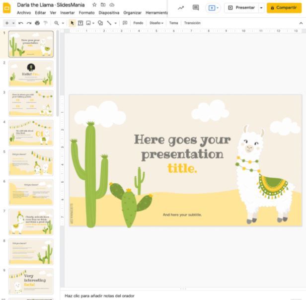 Plantilla de Google Slides gratis: Darla la llama