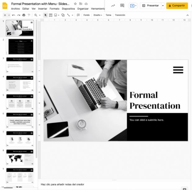 Plantilla de Google Slides gratis: presentación formal