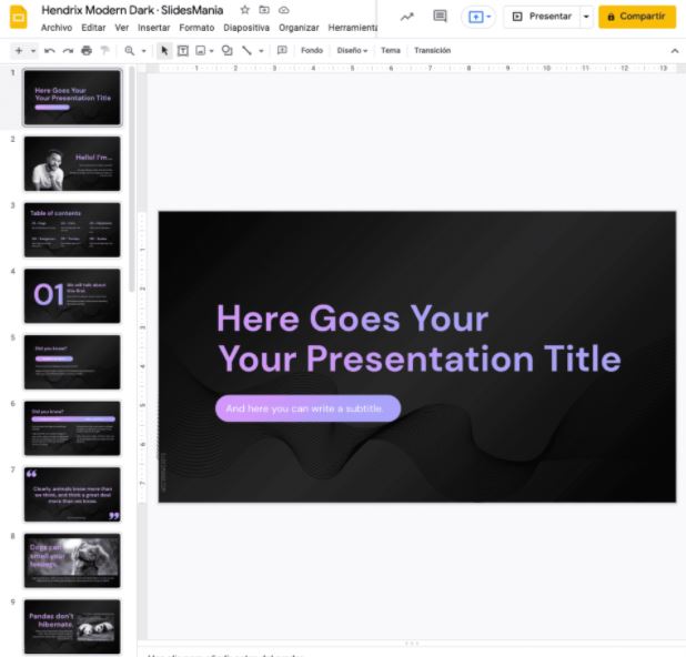 Plantilla de Google Slides gratis: Hendrix
