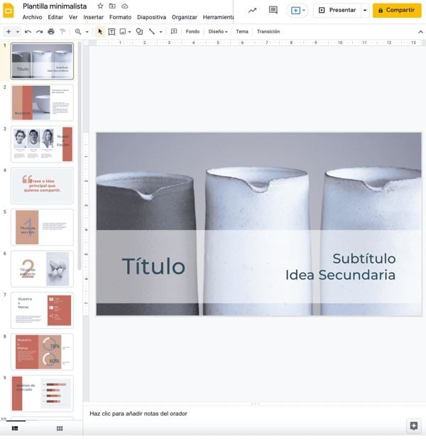 Plantilla minimalista de Google Slides