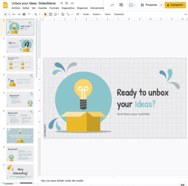 Plantilla de Google Slides gratis: Unbox