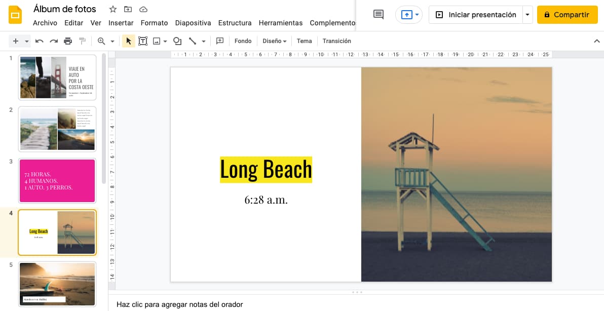 Plantilla de Google Slides: álbum de fotos