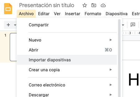 Seleccionar Importar diapositivas en Google Slides