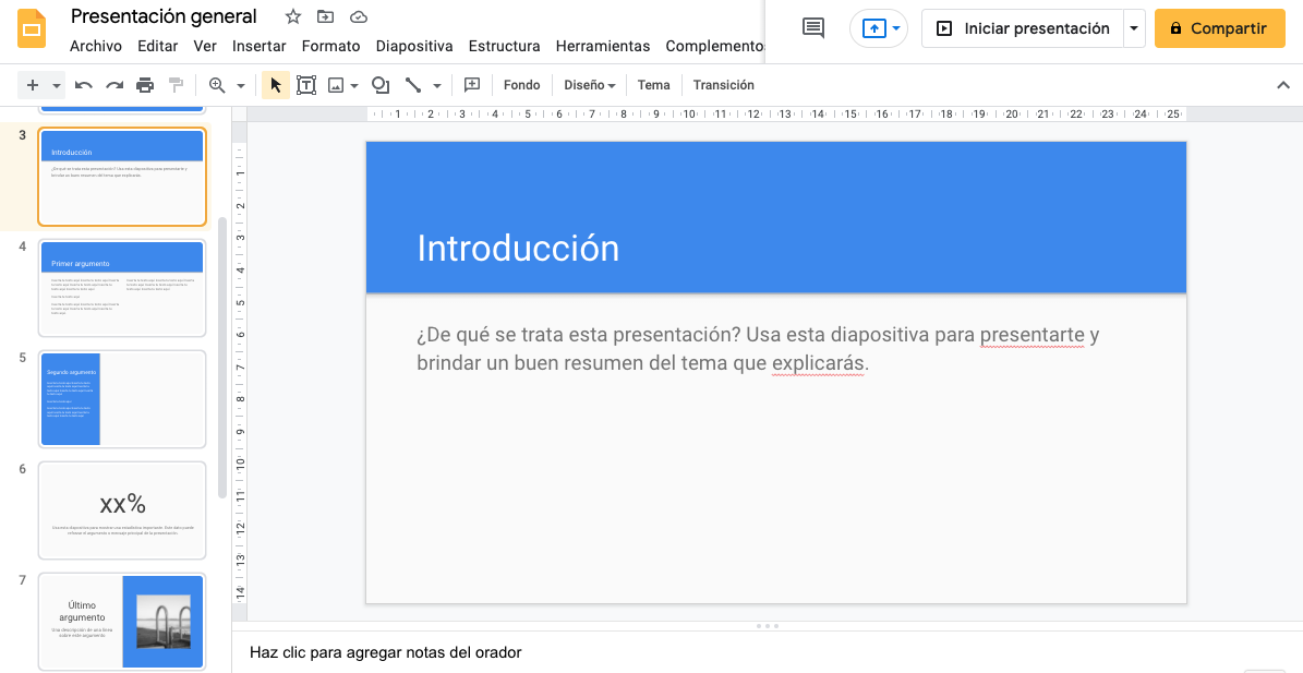 Plantilla de Google Slides: presentación general