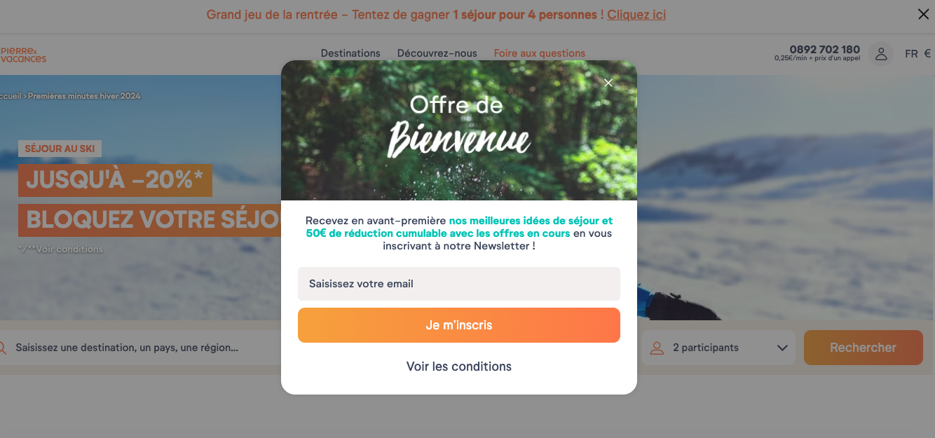 formulaire de capture de leads pierre et vacances