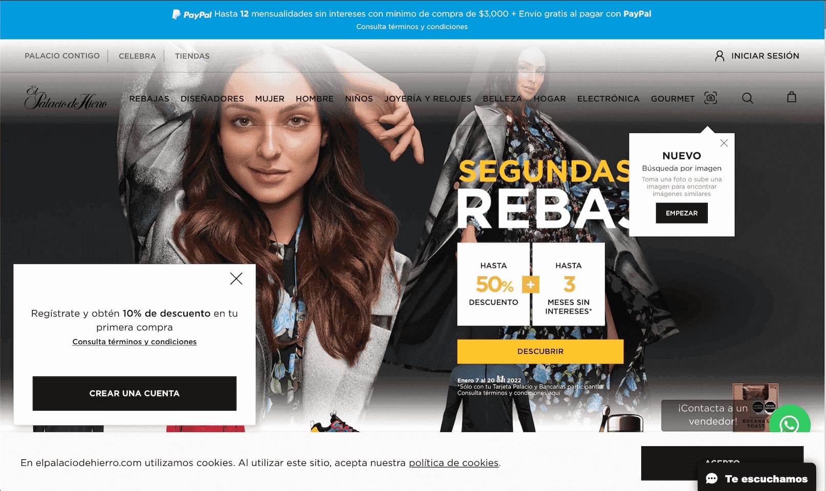 Ejemplo de pop-up como caja deslizable en tienda departamental