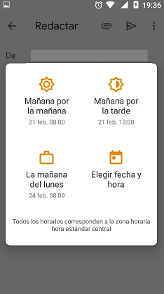 Cómo programar un envío de correo en Gmail desde Android: elegir fecha y hora predeterminadas