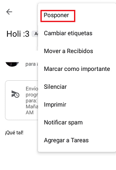 Cómo programar un envío de correo en Gmail desde Android: modificar o posponer el envio