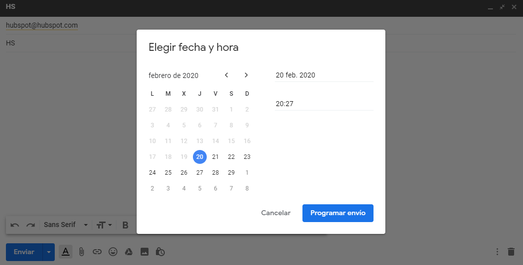 Cómo programar un envío de correo en Gmail: elegir fecha y hora calendario