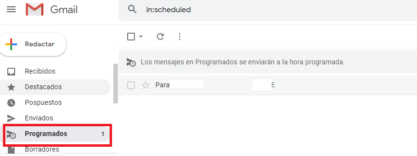 Cómo programar un envío de correo en Gmail: verificar la bandeja de programados