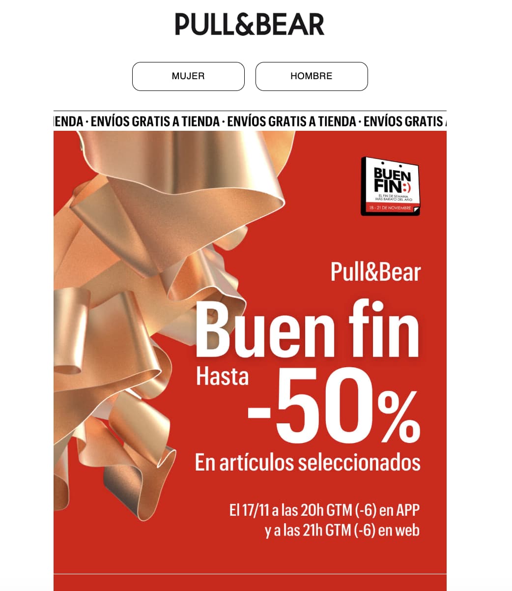 Ejemplo de promoción para aumentar ventas de Pull&Bear