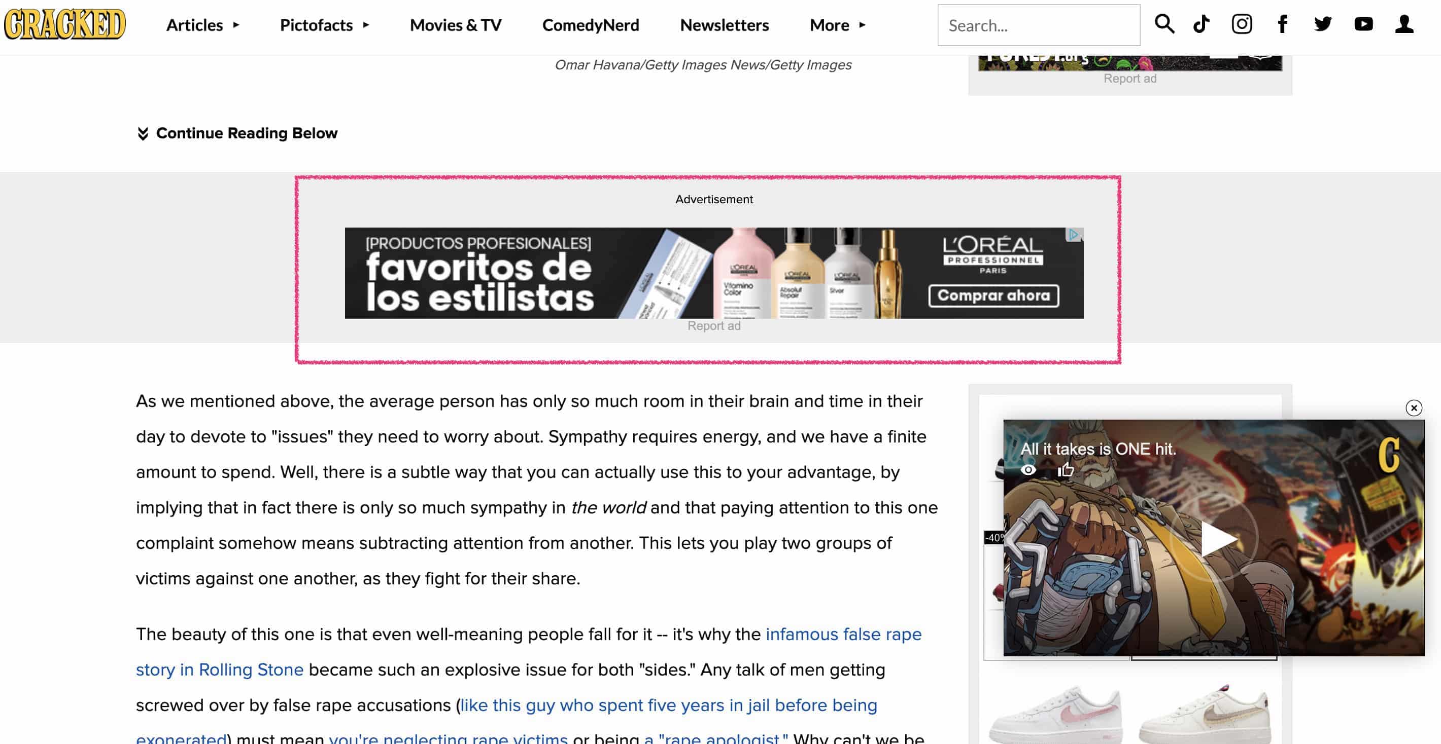 Ejemplo de publicidad display banner en Cracked