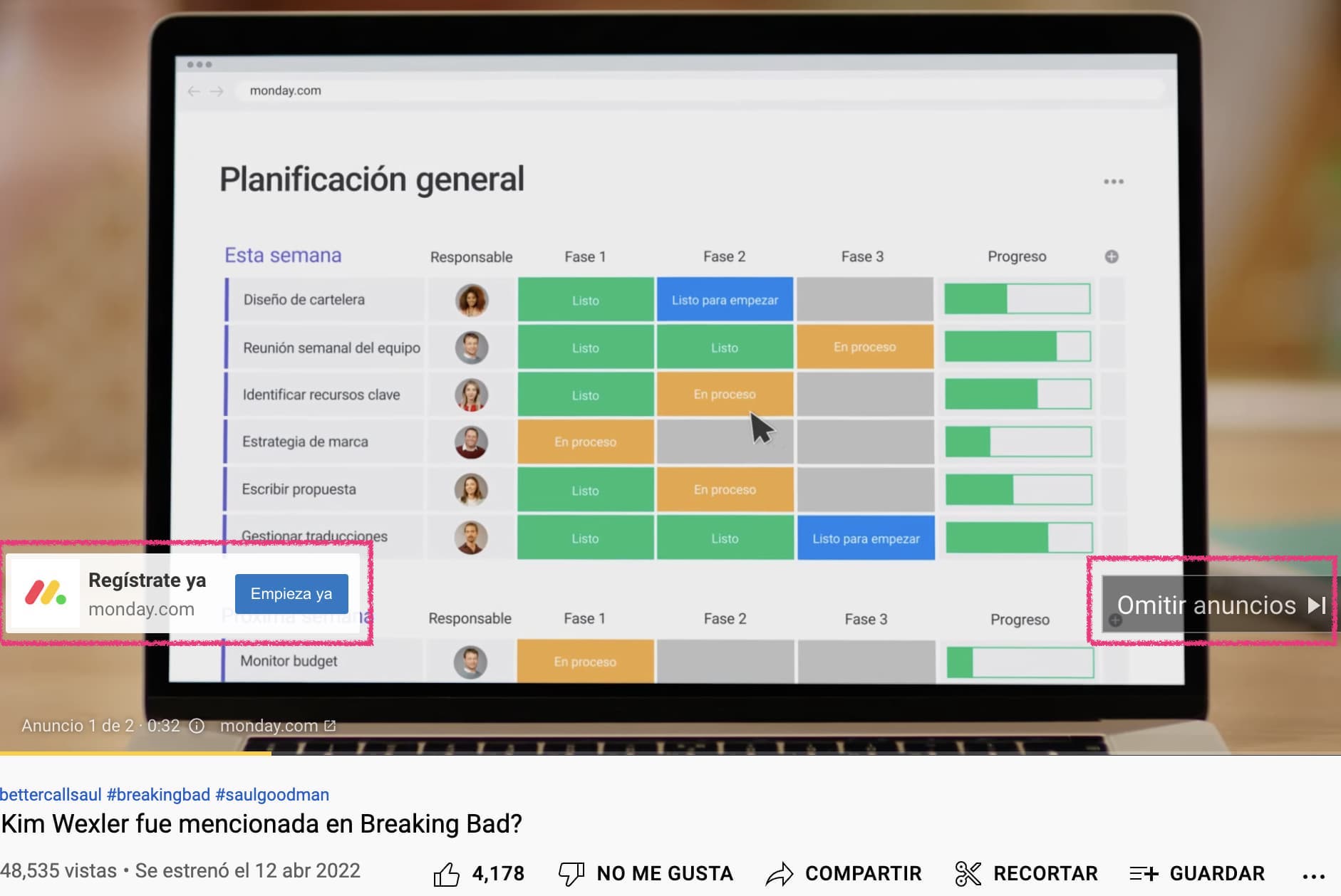 Ejemplo de publicidad display pre-roll en YouTube
