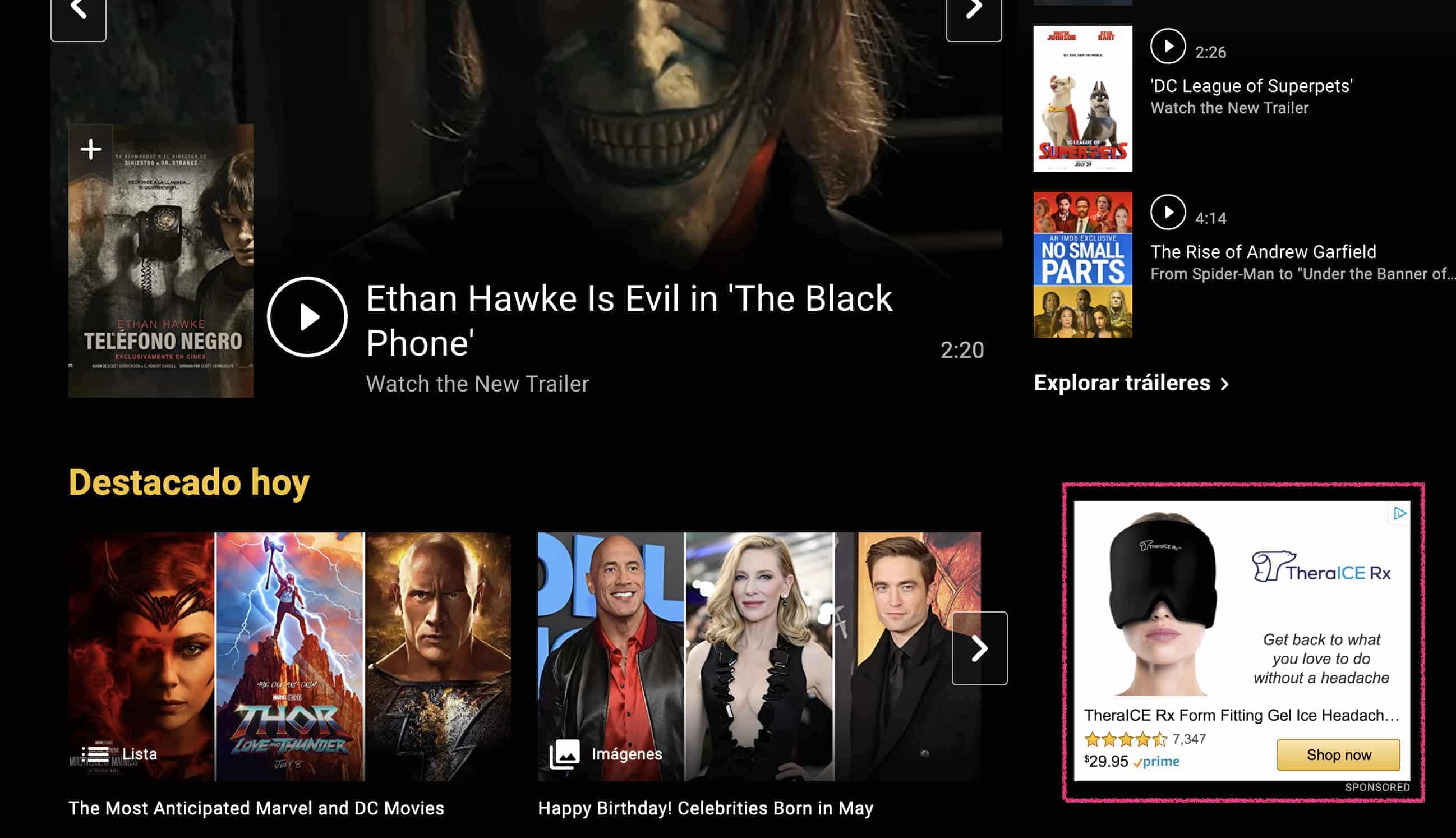 Ejemplo de publicidad display robapáginas en IMDb