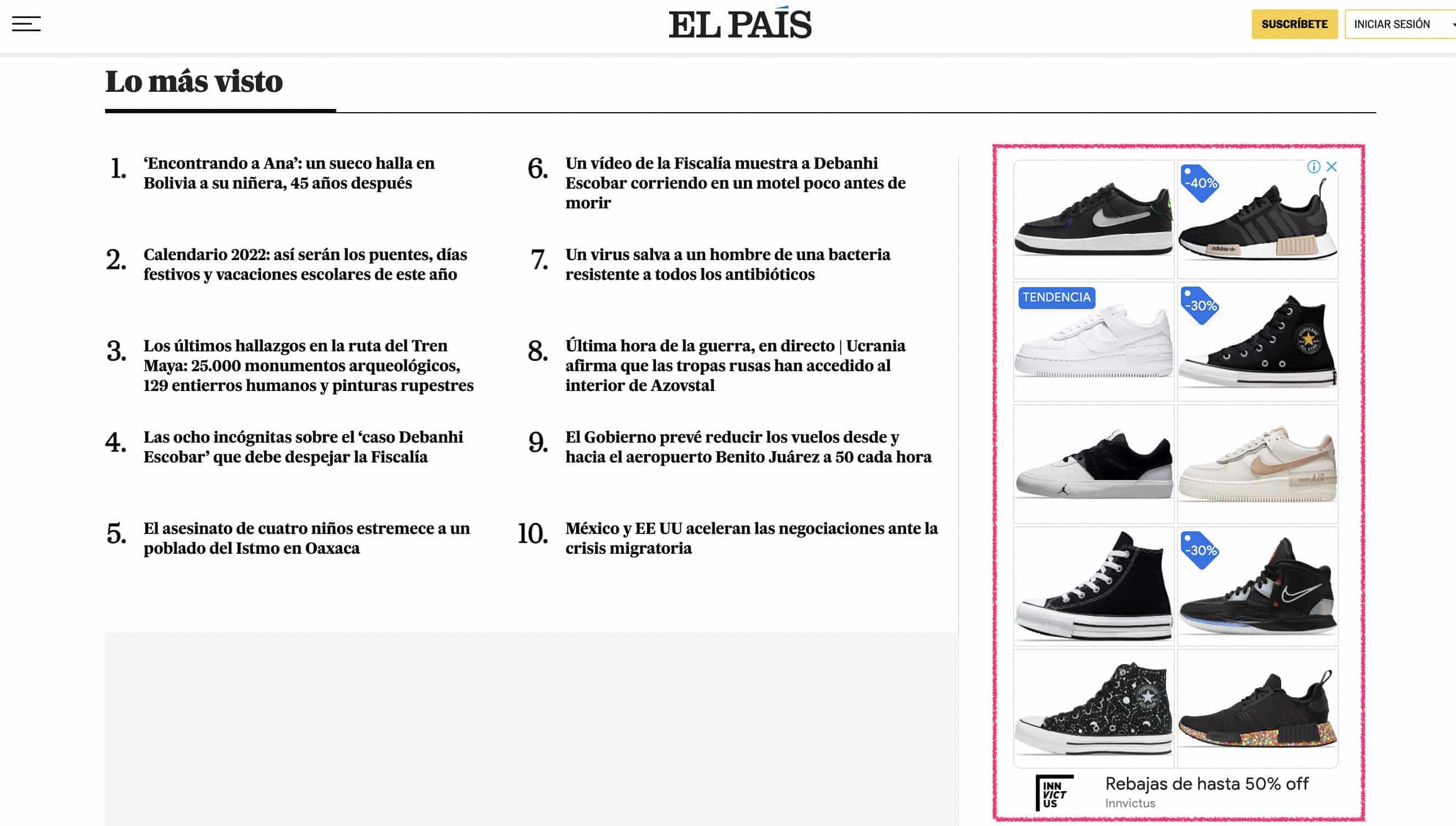 Ejemplo de publicidad display skyscrapper en El País