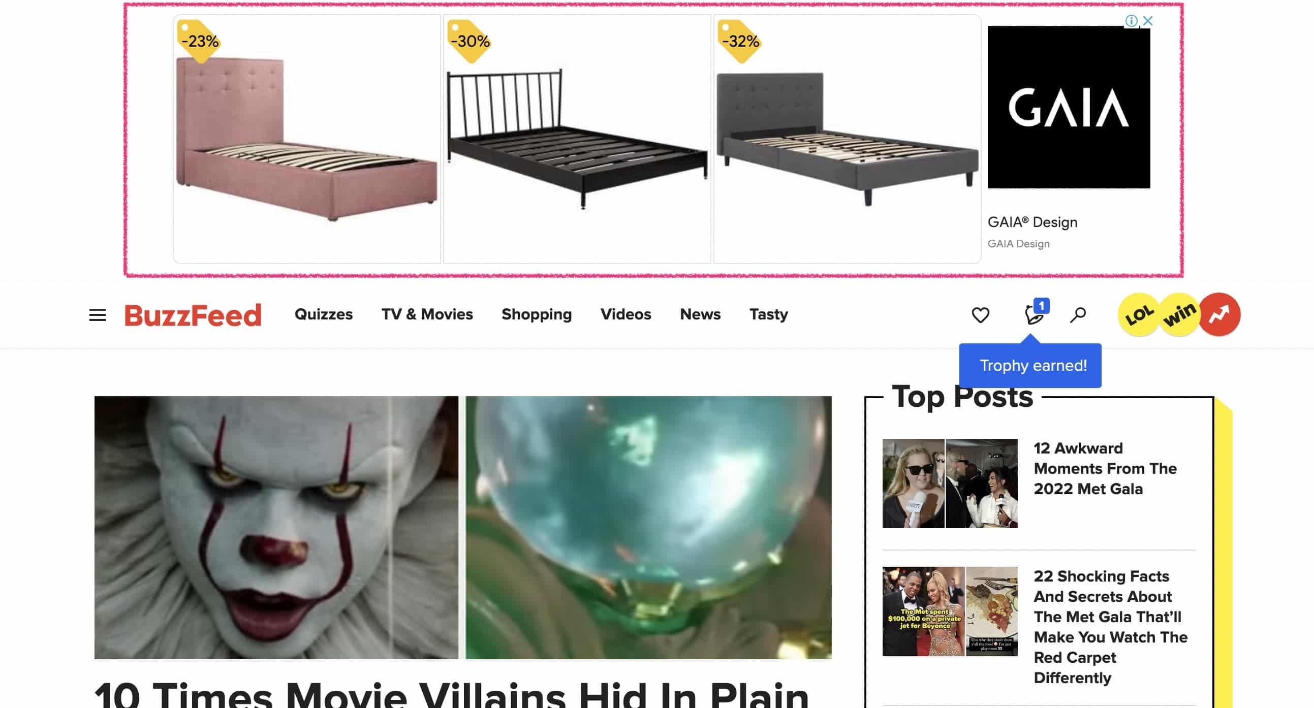 Ejemplo de publicidad display superbanner en Buzzfeed