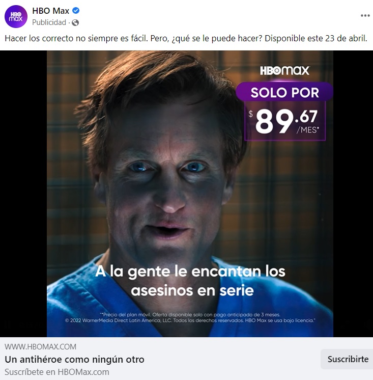 Publicidad en Facebook: ejemplo de HBO Max