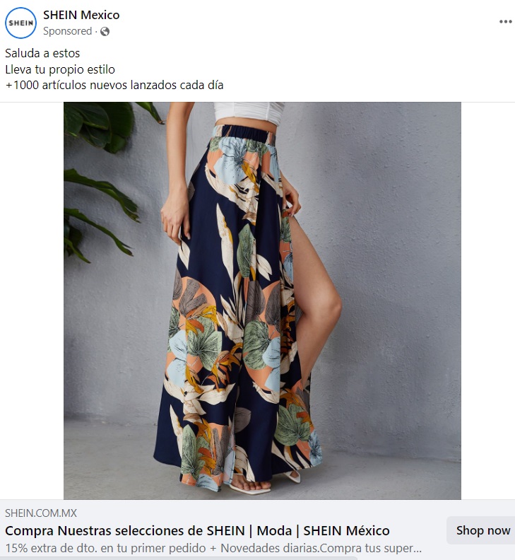 Publicidad en Facebook: ejemplo de Shein