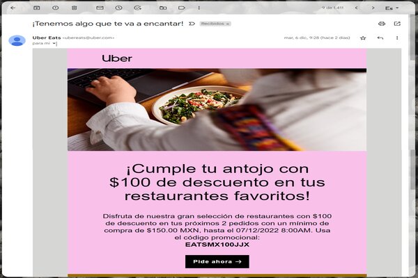 Ejemplo de publicidad online de email de Uber