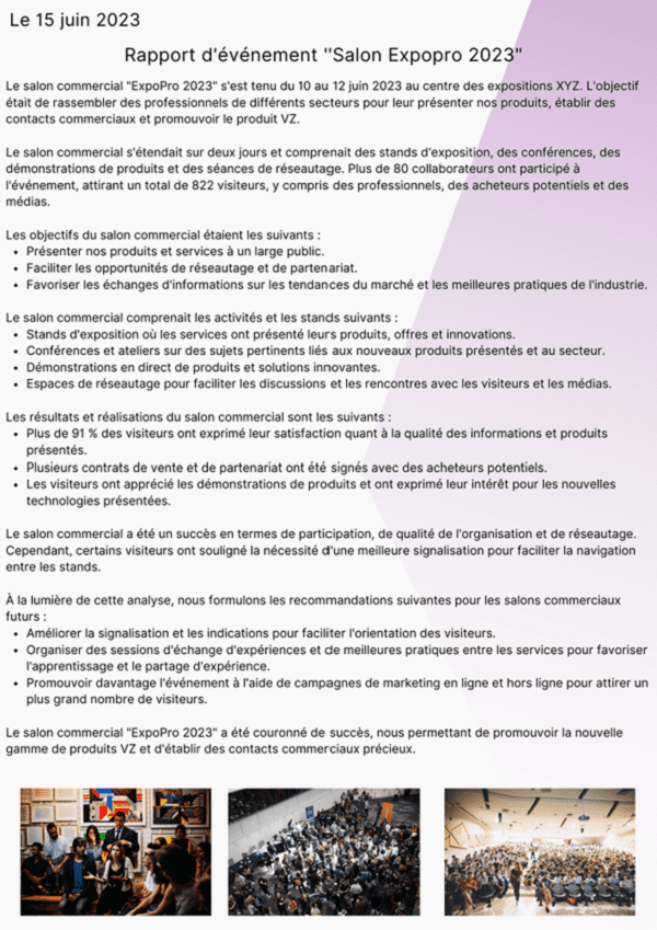 Rapport d'événement salon expopro