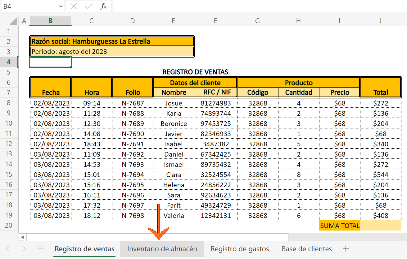 ejemplo de registros de ventas: Coordinar con tu inventario