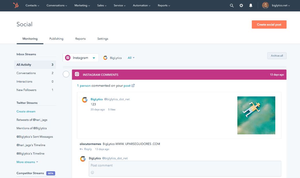 Herramienta de reputación online de HubSpot