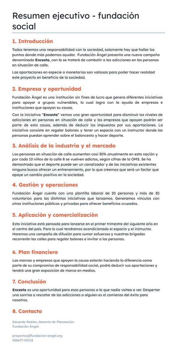 Resumen ejecutivo ejemplo