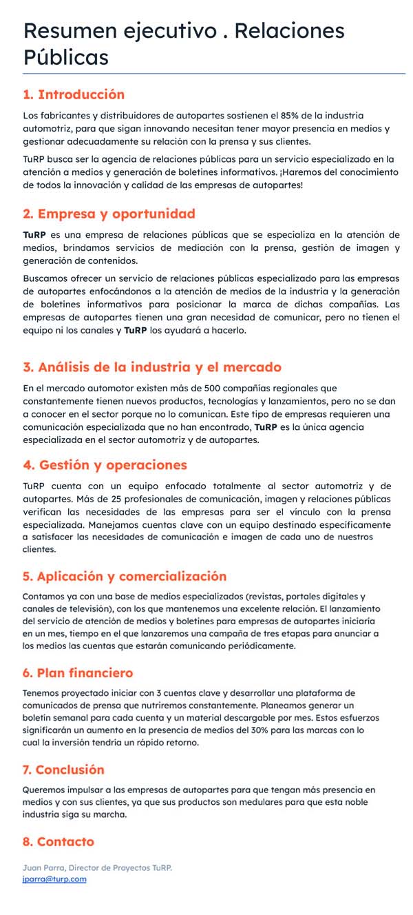 ejemplo de resumen ejecutivo