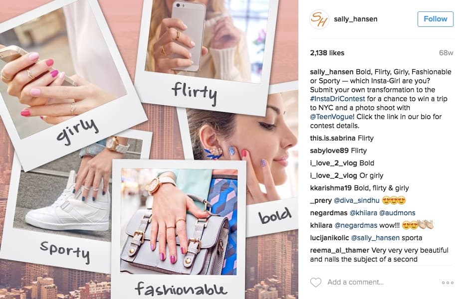 Ejemplo de publicación promocional para concurso en Instagram: Sally Hansen