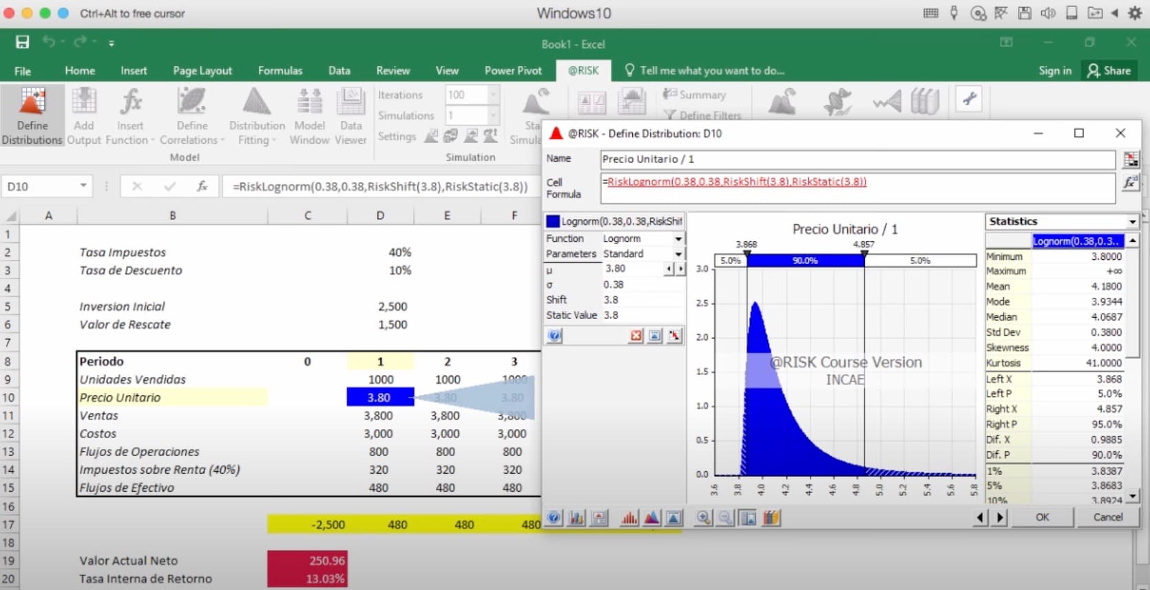 Ejemplo del método Montecarlo: variables y desviación estándar