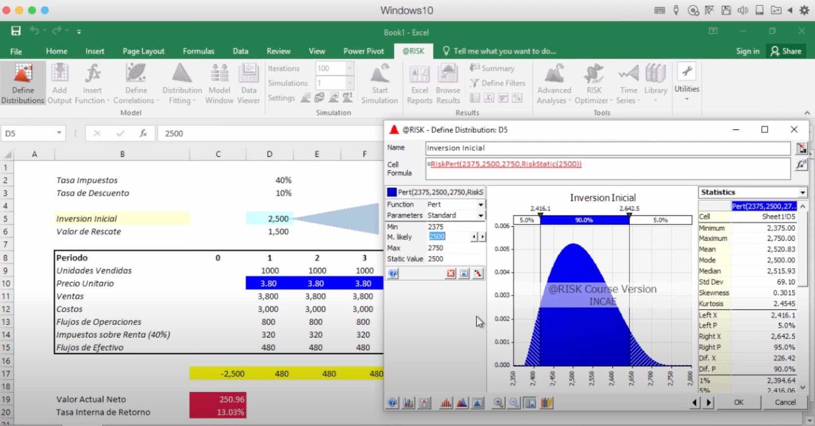 Ejemplo del método Montecarlo: distribución de la inversión inicial