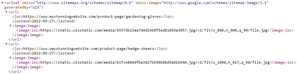 exemple de sitemap xml sur le cms wix