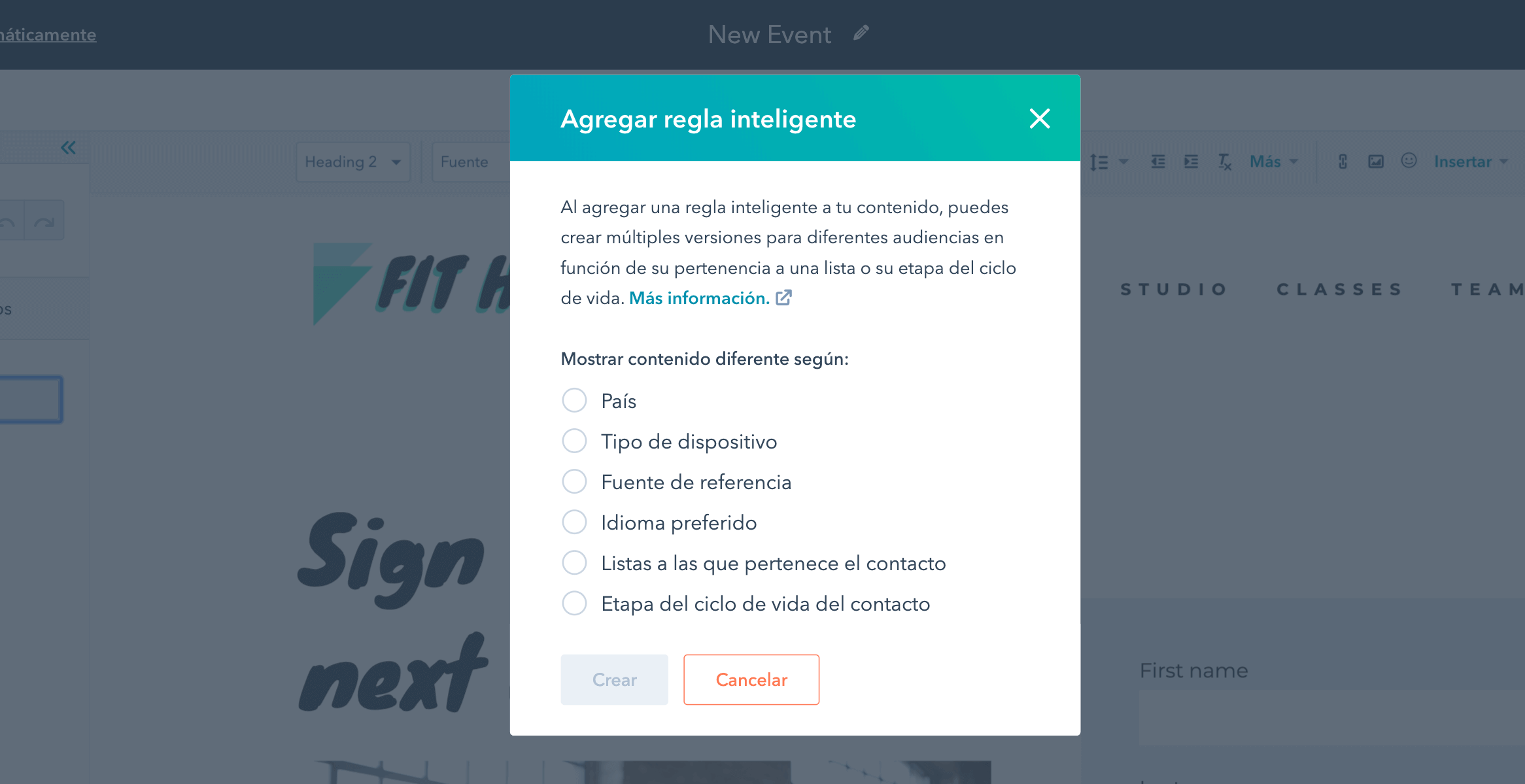 El mejor creador de squeeze pages: HubSpot