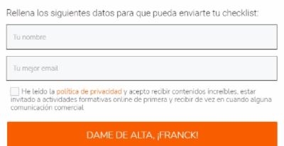 Ejemplo de squeeze page de Lifestyle al Cuadrado