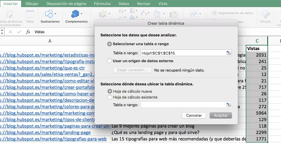 Cómo hacer una tabla dinámica en Excel: resaltar celdas