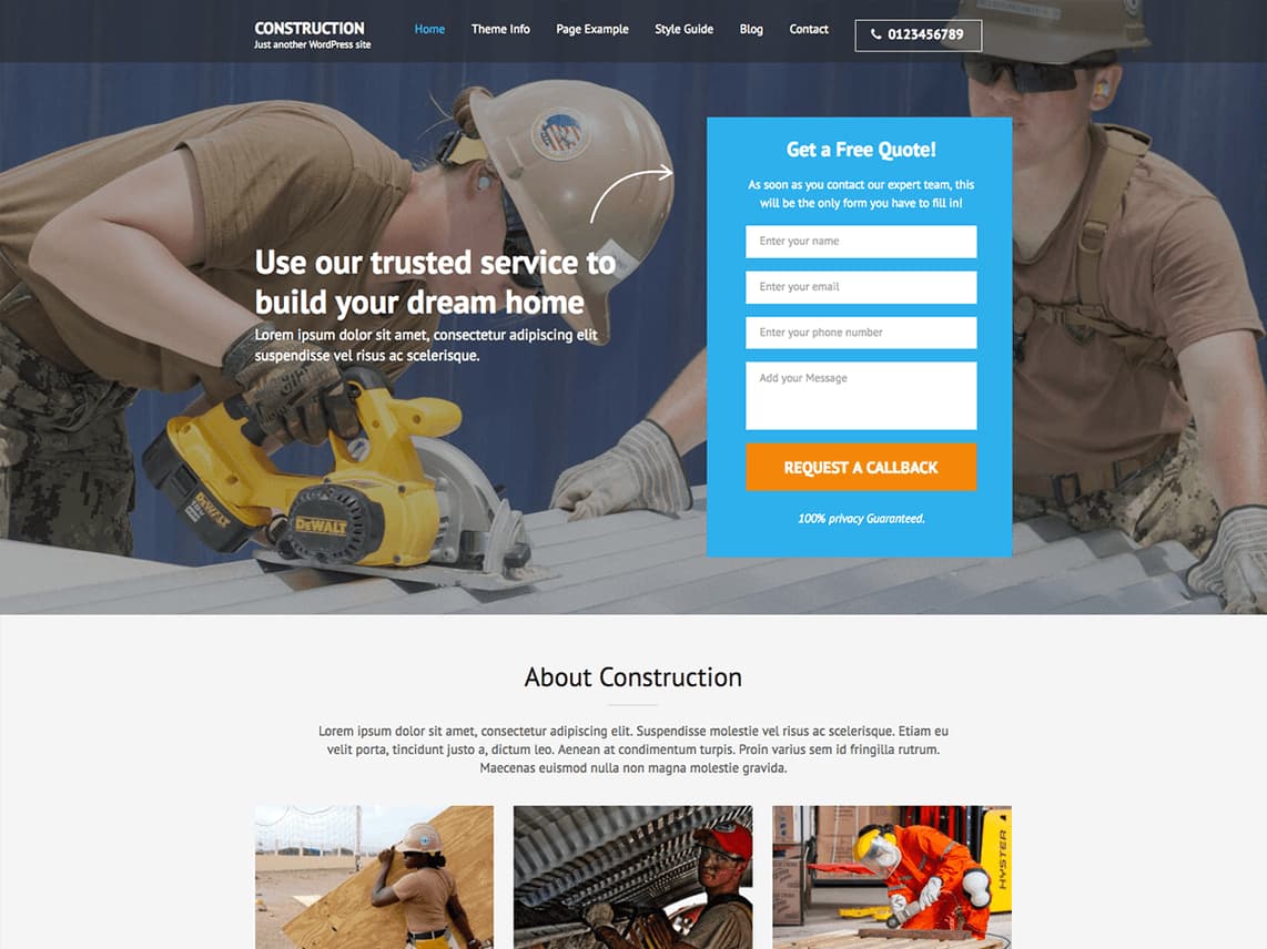Plantilla para landing pages: Construction Landing Page