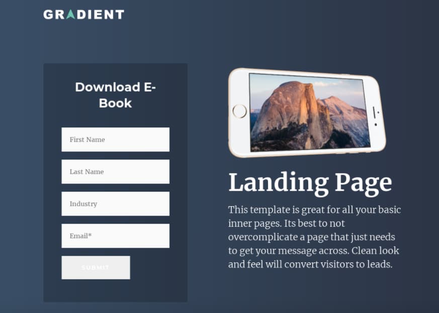 Template gratuito para landing page: Gradient