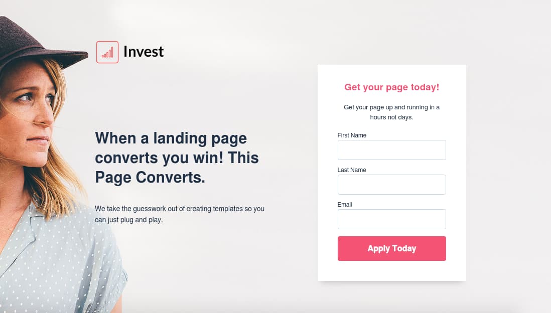 Template gratuito para landing page: Invest