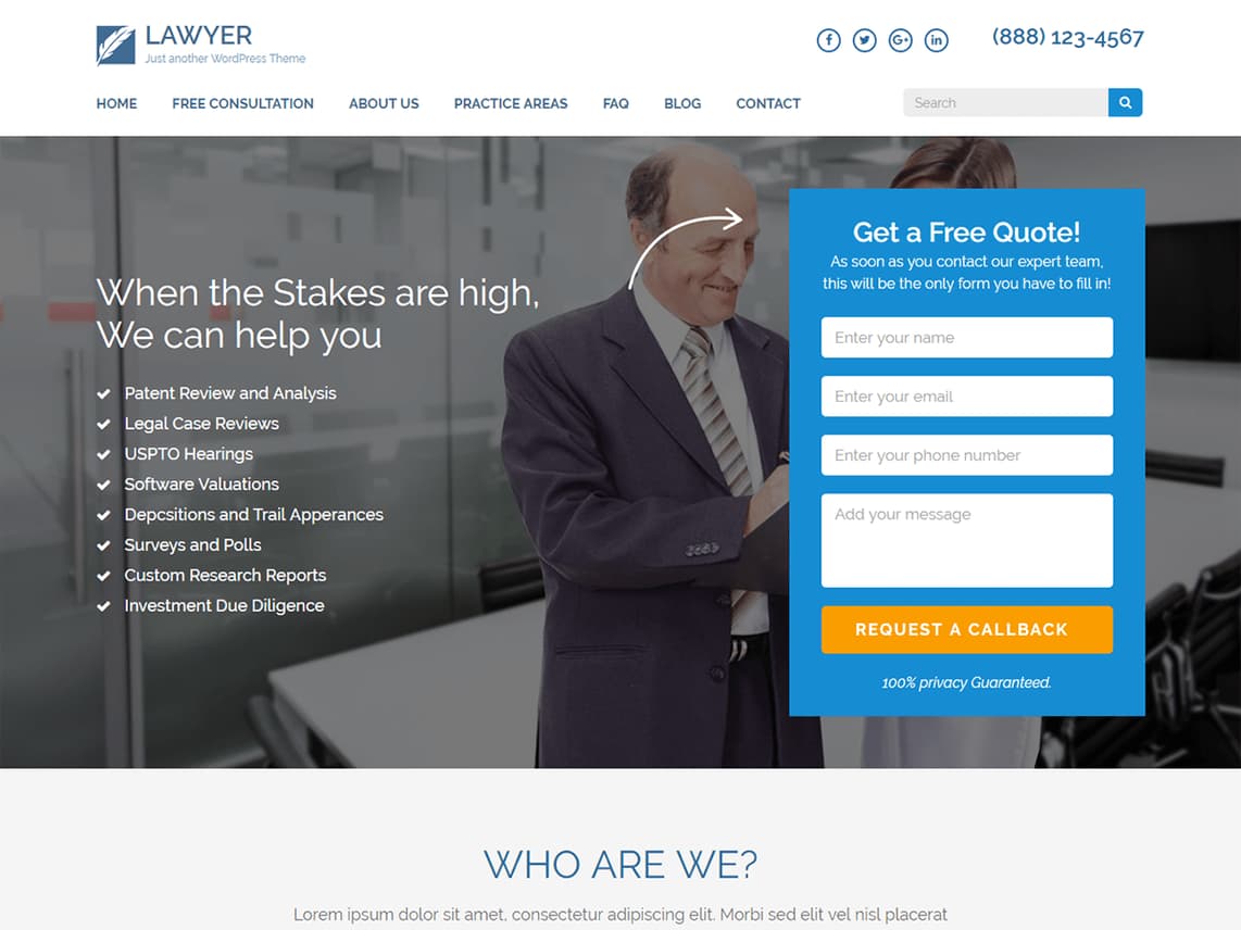 Template gratuito para landing page: Lawyer Landing Page