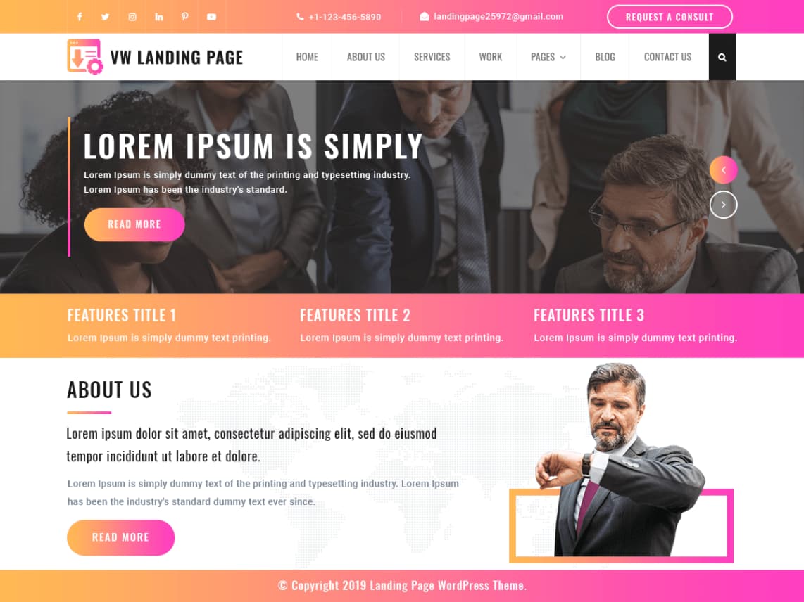 Plantilla gratuita para landing pages: VW Landing Page