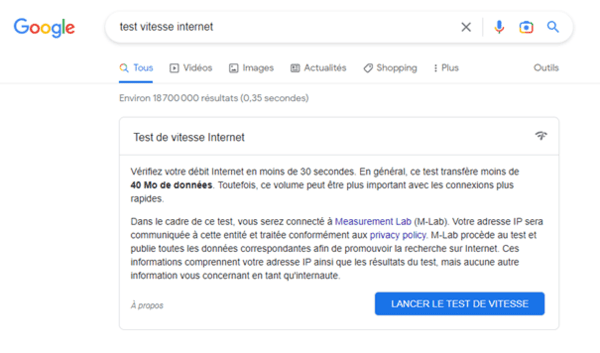 Easter egg Google - Test de vitesse