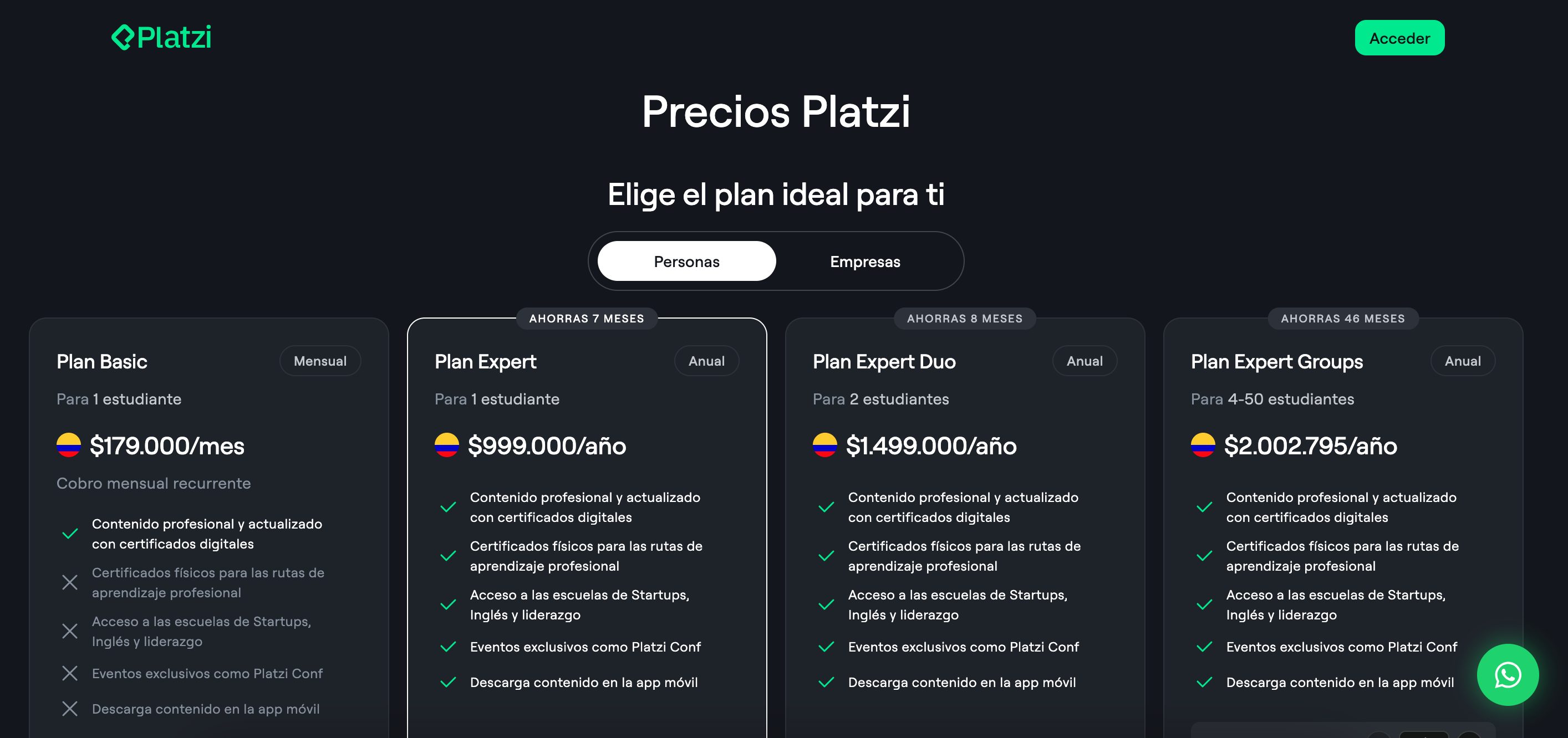 Tipo de landing: Platzi