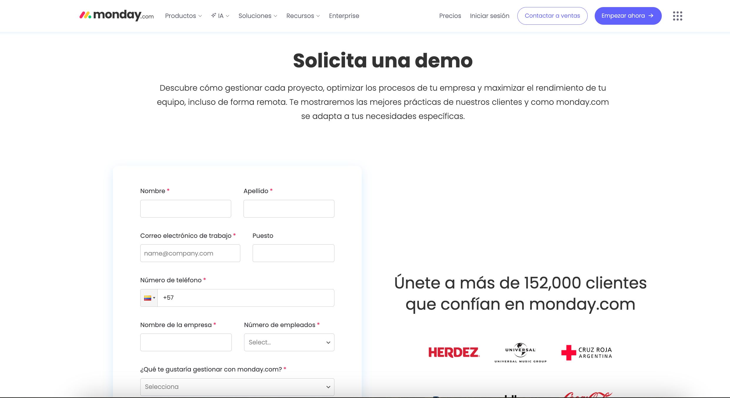 Tipo de landing page: Monday.com