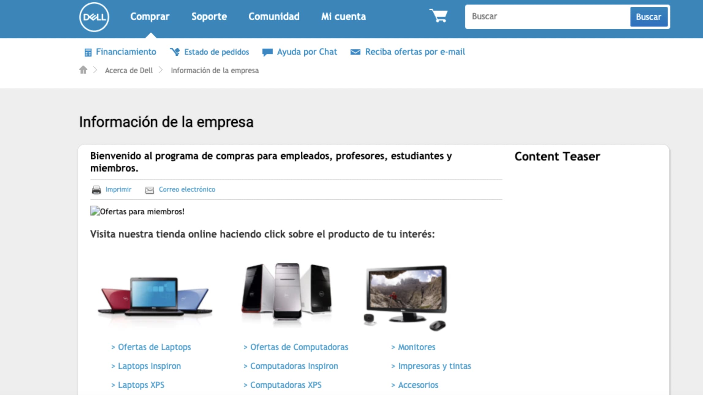 Ejemplo de tipo de descuento para empleados de Dell