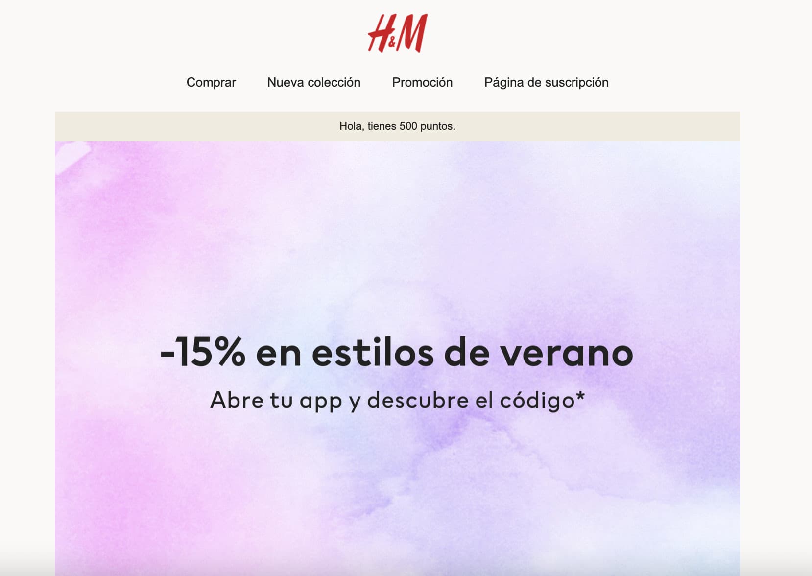 Ejemplo de tipo de descuento para cerrar una temporada de H&M