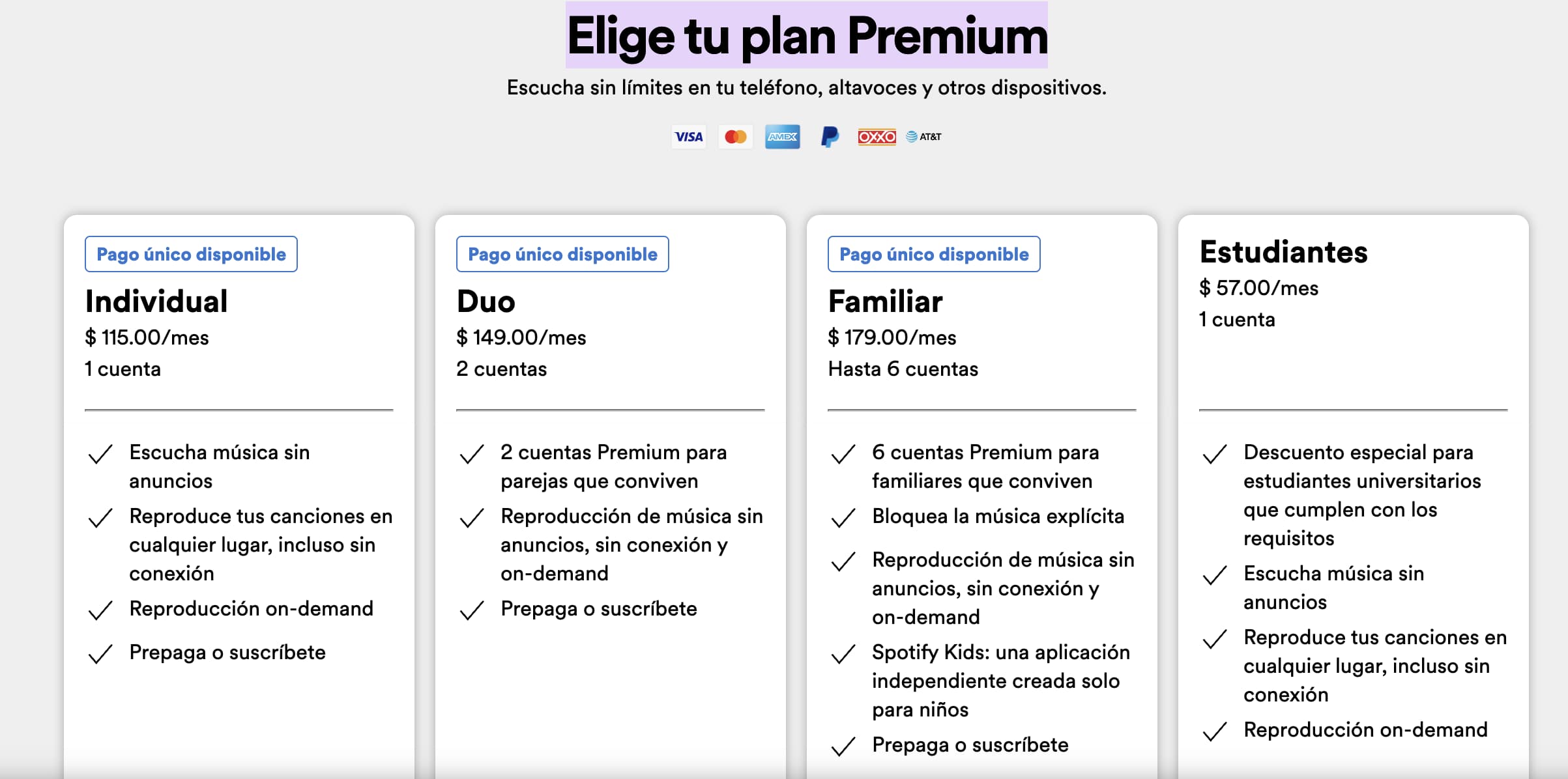 Ejemplo de tipos de descuentos de mejora de Spotify